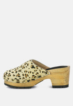 Acer Fine Suede Printed Leopard Clogs Slides In Beige