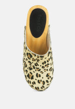 Acer Fine Suede Printed Leopard Clogs Slides In Beige