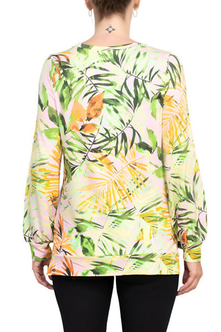Adyson Parker Crew Neck Long Sleeve Multi Print Banded Knit Top - By Baano
