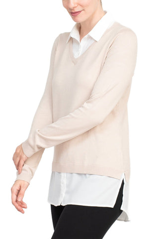 Adrianna Papell shell V-neck sheath layered twofer sweater - By Baano