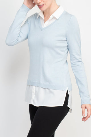 Adrianna Papell shell V-neck sheath layered twofer sweater - By Baano