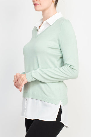 Adrianna Papell shell V-neck sheath layered twofer sweater - By Baano