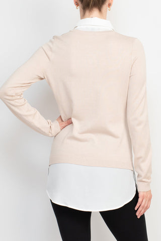 Adrianna Papell shell V-neck sheath layered twofer sweater - By Baano