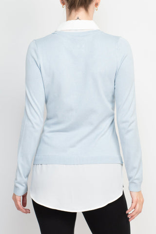 Adrianna Papell shell V-neck sheath layered twofer sweater - By Baano