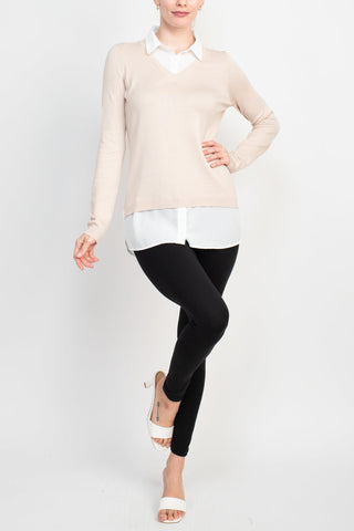 Adrianna Papell shell V-neck sheath layered twofer sweater - By Baano