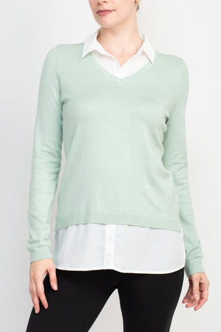 Adrianna Papell shell V-neck sheath layered twofer sweater - By Baano