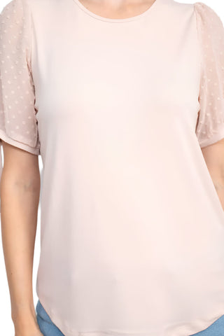 Adrianna Papell Crew Neck Clip Dot Short Sleeve with Tie Solid Knit Moss Crepe Top - By Baano