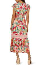 Adrianna Papell Floral V-Neckline Flutter Cap Short Sleeves Maxi Dress