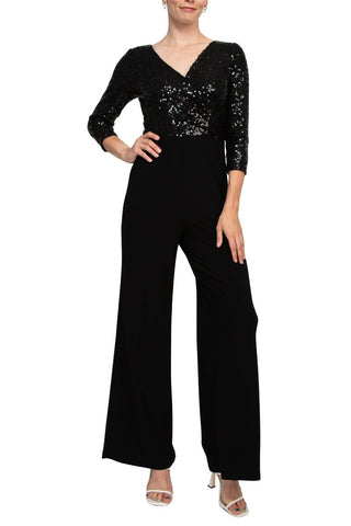 Adrianna Papell Sequin Faux Wrap V - Neck Jumpsuit - Glamourous Grace