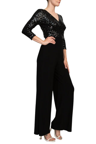 Adrianna Papell Sequin Faux Wrap V - Neck Jumpsuit - Glamourous Grace