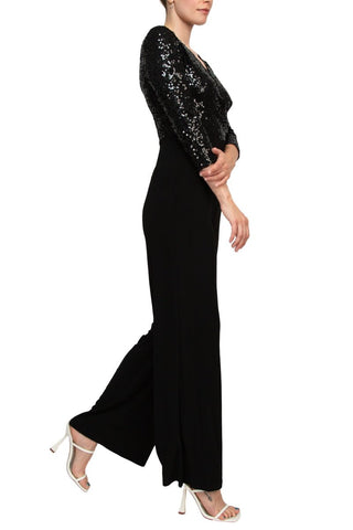 Adrianna Papell Sequin Faux Wrap V - Neck Jumpsuit - Glamourous Grace