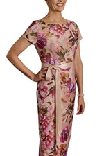 Adrianna Papell Floral Print Short-Sleeve Back Zipper Sheath Slim Column Dress