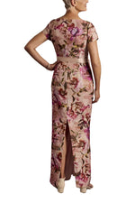 Adrianna Papell Floral Print Short-Sleeve Back Zipper Sheath Slim Column Dress