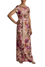 Adrianna Papell Floral Print Short-Sleeve Back Zipper Sheath Slim Column Dress