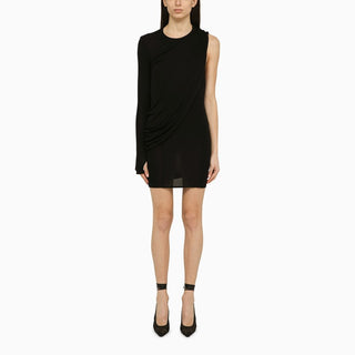 Black viscose one-shoulder dress with drape - By Baano