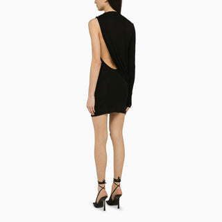 Black viscose one-shoulder dress with drape - By Baano