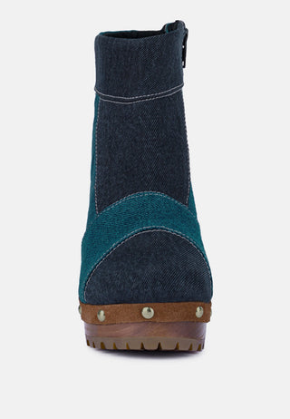 Aguar Blue Denim Patchwork Ankle Boots