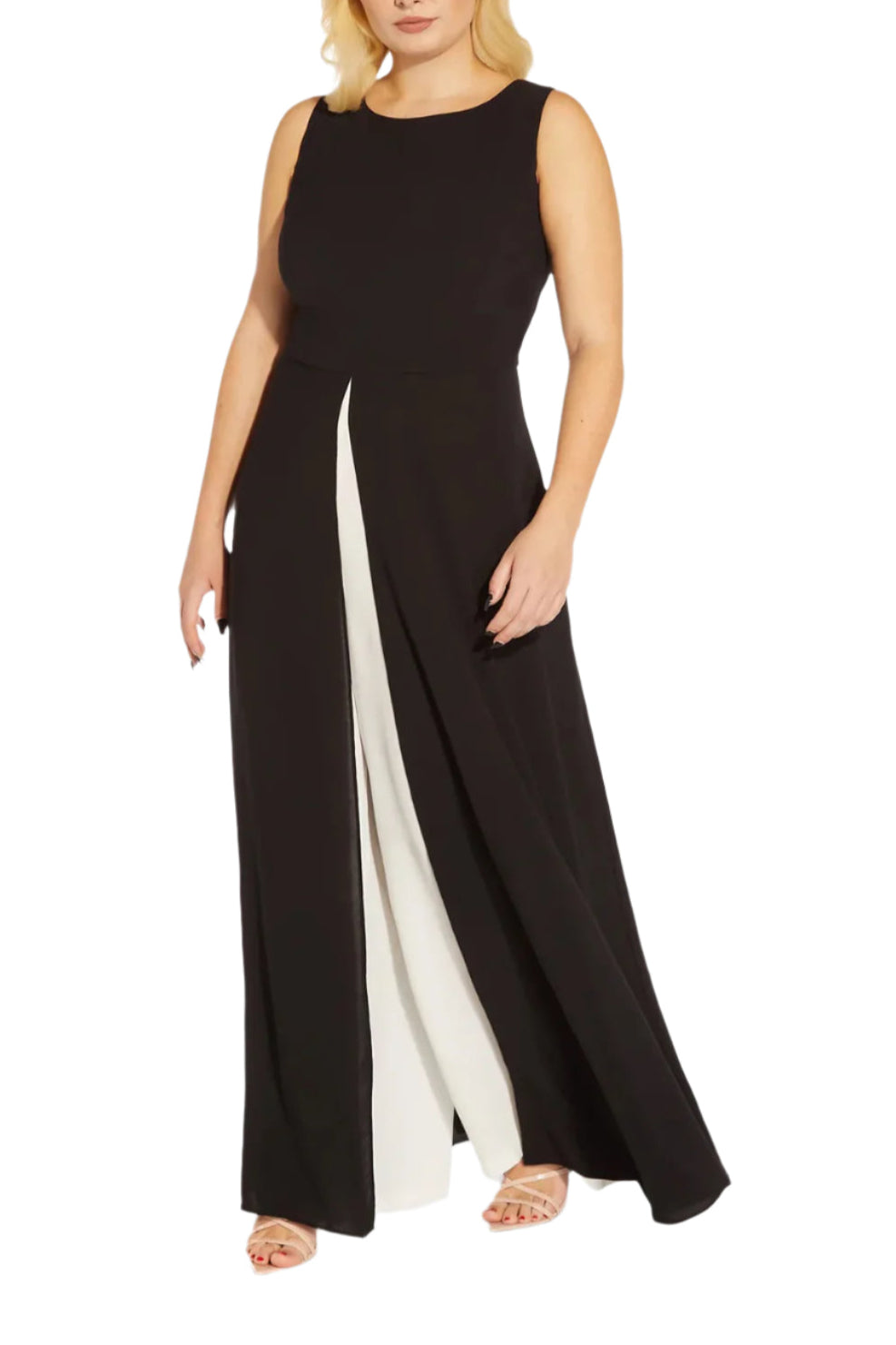 Adrianna Papell Crew Neck Sleeveless Jumpsuit With Skirt Overlay