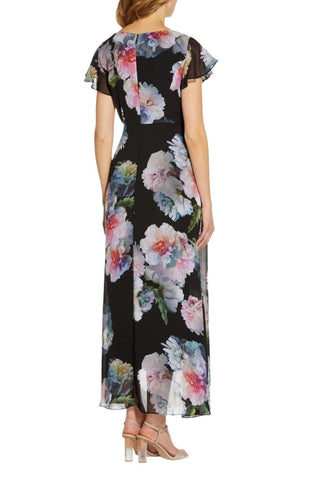 Adrianna Papell V Neck Short Sleeves Back Zipper Chiffon Overlay Jumpsuit - Glamourous Grace