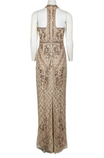 Adrianna Papell Halter Neck Racer Back Slit Back Embellished Mesh Dress