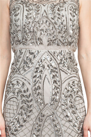 Adrianna Papell Boat Neck Sleeveless Embellished Zipper Back Mesh Dress - By Baano