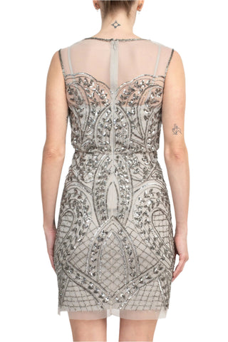 Adrianna Papell Boat Neck Sleeveless Embellished Zipper Back Mesh Dress - By Baano