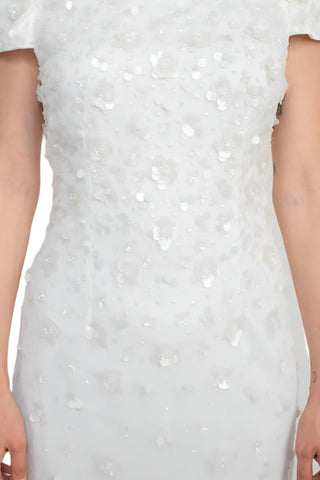 Adrianna Papell Off-Shoulder Zipper Back Sequined Beaded Column Mesh Dress - By Baano