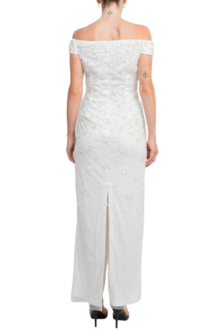 Adrianna Papell Off-Shoulder Zipper Back Sequined Beaded Column Mesh Dress - By Baano