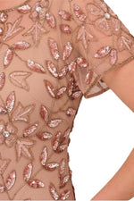 Adrianna Papell Boat Neck Short Sleeves Back Zipper Long Beaded Mesh Dress