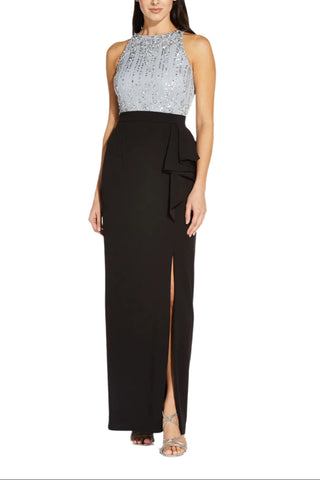 Adrianna Papell Mid Banded Waist Ruffled Slit Side Solid Long Knot Crepe Skirt - By Baano