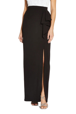 Adrianna Papell Mid Banded Waist Ruffled Slit Side Solid Long Knot Crepe Skirt - By Baano
