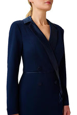 Adrianna Papell Notched Collar Long Sleeve Slit Front Zipper Back Stretch Crepe Dress