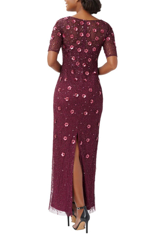 Adrianna Papell Boat Neck Short Sleeves Back Zipper Long Beaded Dress - By Baano