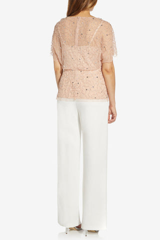 Adrianna Papell beaded mesh zippered flutter sleeve v neck blouse - By Baano
