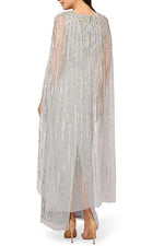 Adrianna Papell V-Neck Cape Sleeve Zipper Closure Sequined Gown