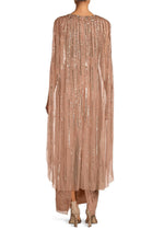 Adrianna Papell V-Neck Cape Sleeve Zipper Closure Sequined Gown