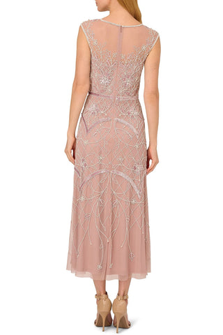 Adrianna Papell Beaded Illusion Boat Neck Sleeveless Cap Sleeve Dress - By Baano