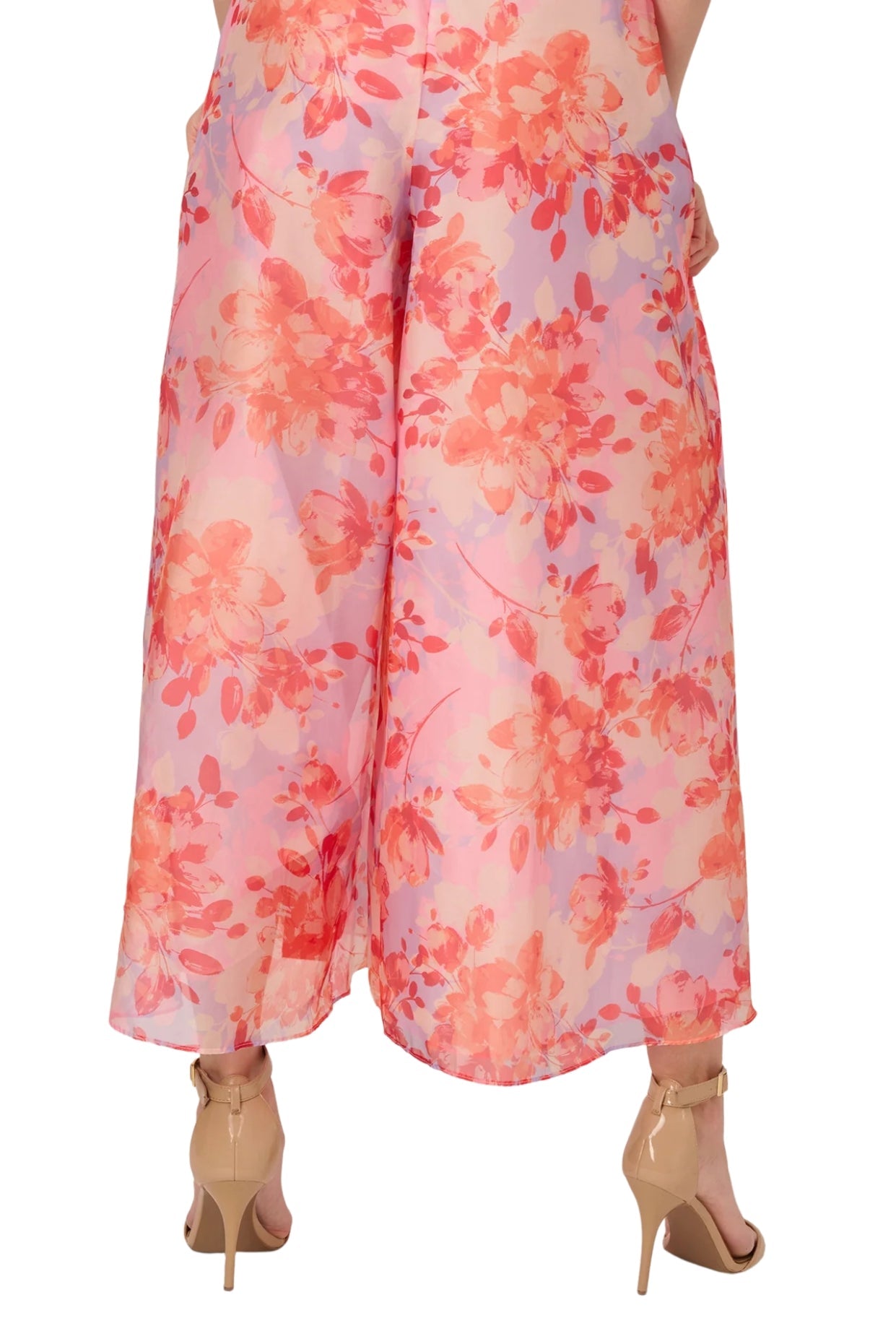 Adrianna Papell Surplice Neckline Floral Organza Wide Leg Jumpsuit Dress