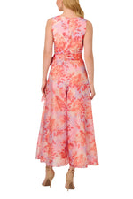 Adrianna Papell Surplice Neckline Floral Organza Wide Leg Jumpsuit Dress