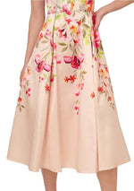 Adrianna Papell Floral Print Square Neckline Sleeveless Back Zipper Closure Seamed Bodice Midi Dress