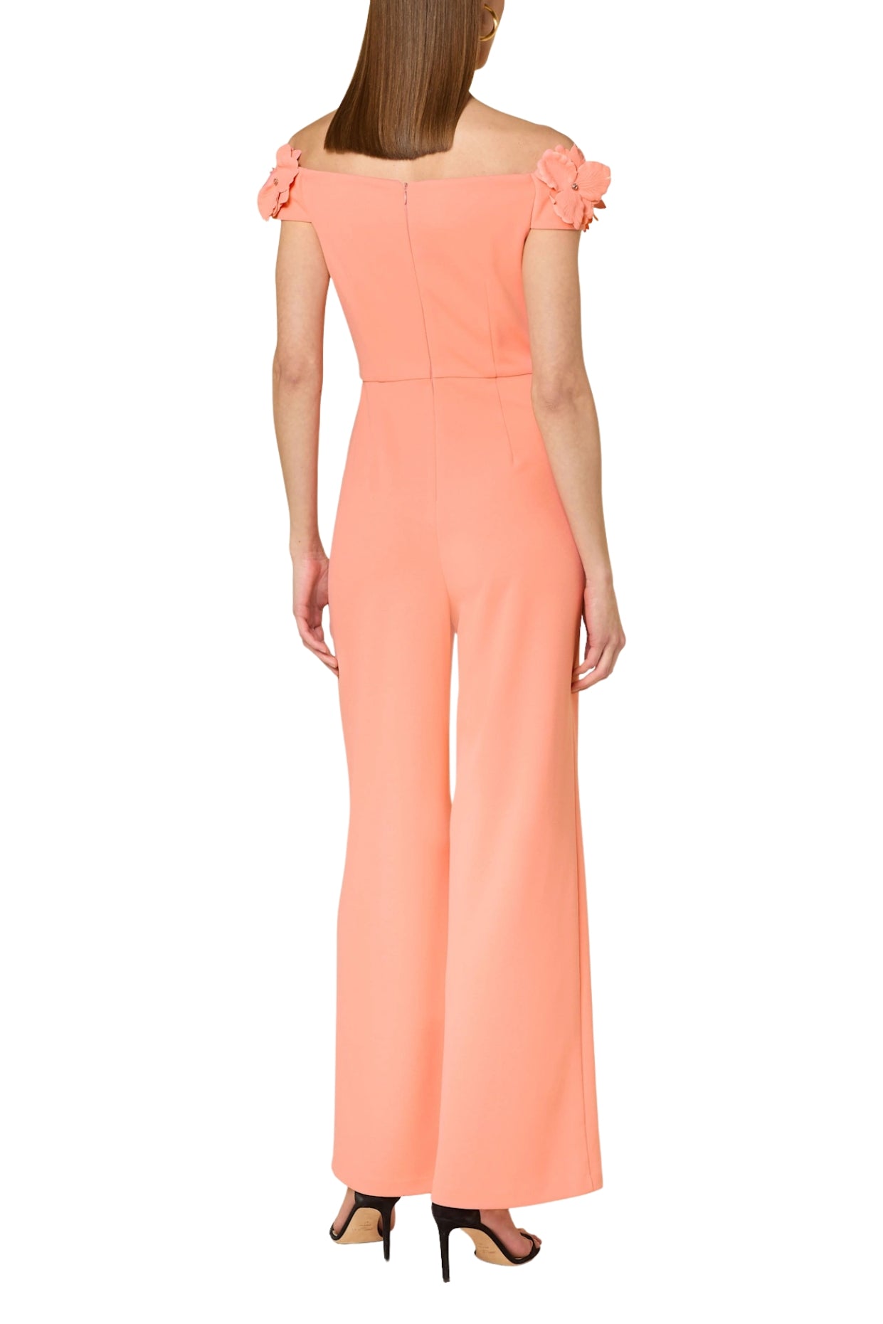 Adrianna Papell Off-The-Shoulder Back Zipper Closure Wide Leg Jumpsuit Dress