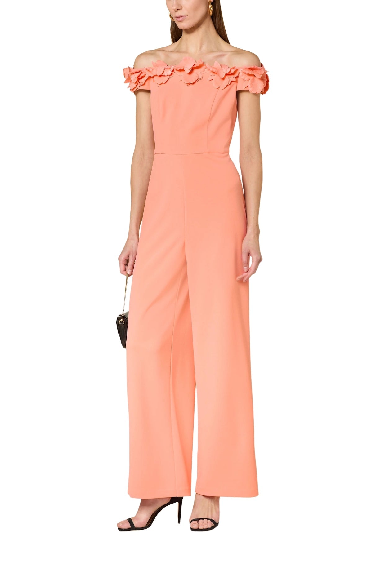 Adrianna Papell Off-The-Shoulder Back Zipper Closure Wide Leg Jumpsuit Dress
