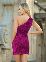 Aria One Shoulder Sequin Mini Dress - Fuchsia - By Baano