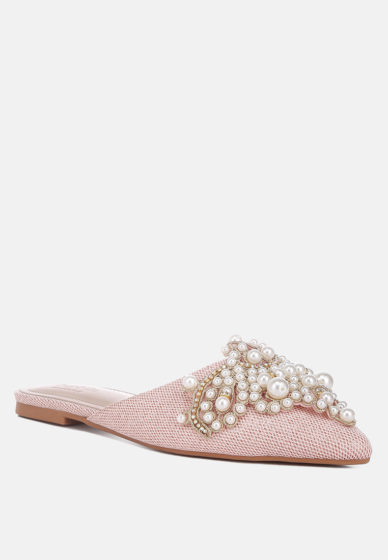 Astre Pearl Embellished Shimmer Mules