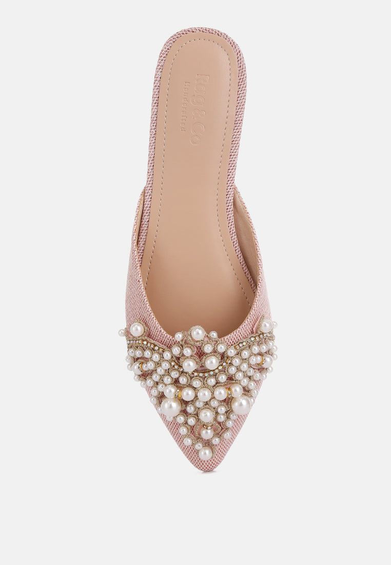 Astre Pearl Embellished Shimmer Mules