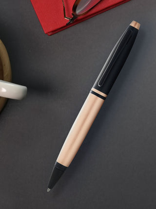 Calais™ Brushed Rose Gold Plate and Black Lacquer Ballpoint Pen - By Baano