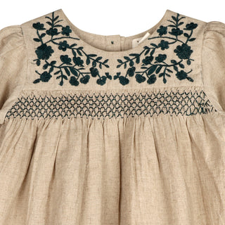 Meadow Breeze Linen Embroidered Oasis Dress