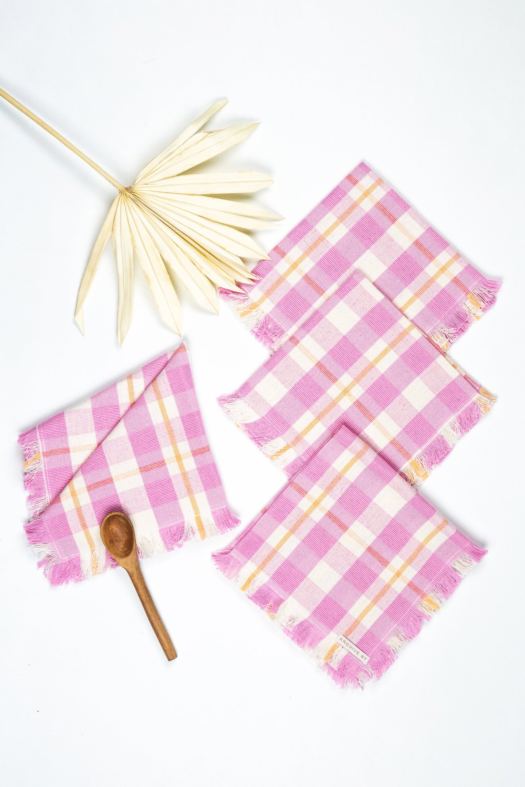 Backordered: Abigail Plaid Party Napkin in Bubblegum and Peach