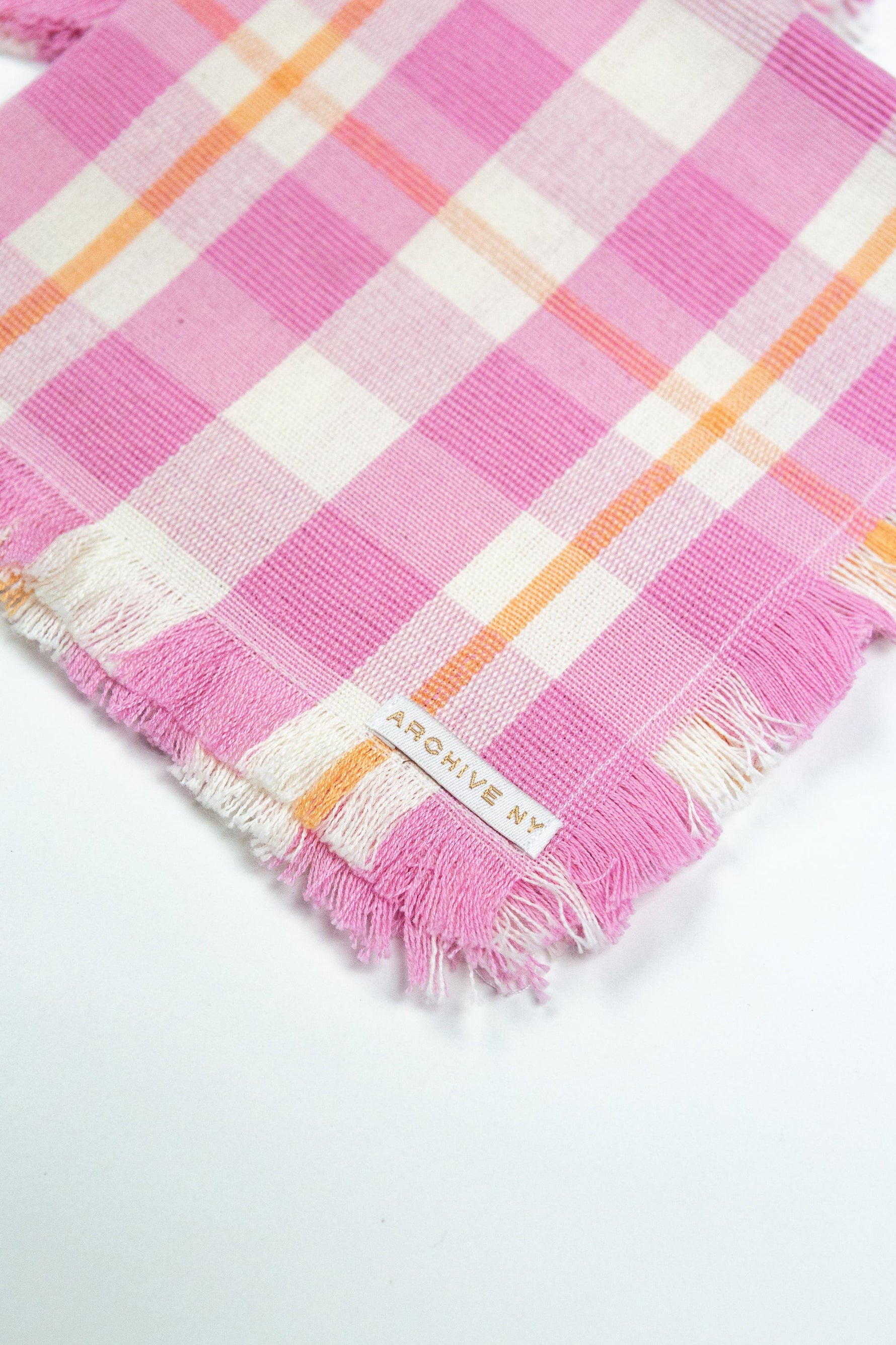 Backordered: Abigail Plaid Party Napkin in Bubblegum and Peach
