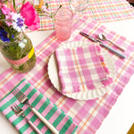 Backordered: Abigail Plaid Party Napkin in Bubblegum and Peach